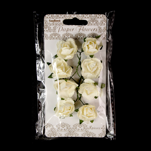Декор Цветы бумажные Розы белый 8шт  SCRAPBERRYS SCB280501