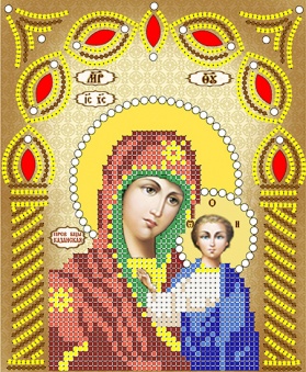 Канва с рисунком бисером+стразы и бусины Икона Пресвятая Богородица Казанская (А5)  Наследие ИС-002														