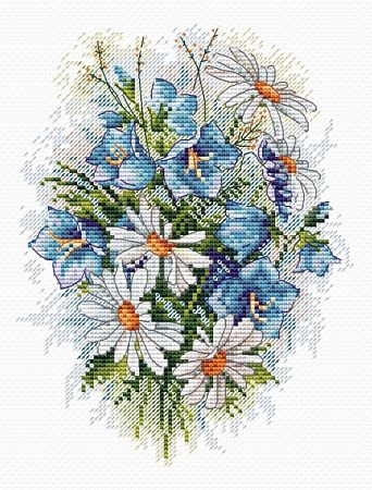 Вышивка крестом Жар-птица "Луговые цветы" канва Аида 14, мулине 22цвета, 18*15см