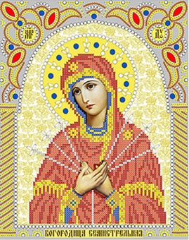 Канва с рисунком бисером+стразы и бусины Икона Богородица семистрельная (А5)  Наследие ИС-006														
