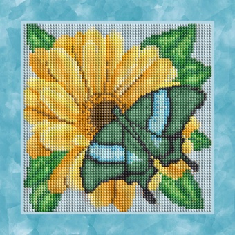 Мозаика "Бабочка на желтом цветке" БСА25-045 25*25см, круглые стразы в пакете  Наследие