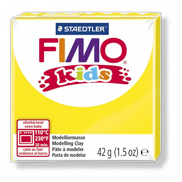 Глина полимерная "FIMO Kids" 42гр. цв.1 желтый, запекается в духовке 8030-1														
