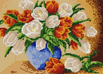 Мозаика "Тюльпаны в вазе" БСА3-007 36*26см, круглые стразы в коробке  Наследие