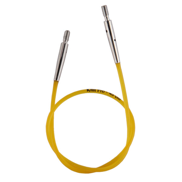 Тросик Knit Pro для съемных спиц длина 20см + заглушки 2шт и ключик, готовая длина спиц 40см, желтый 10631														