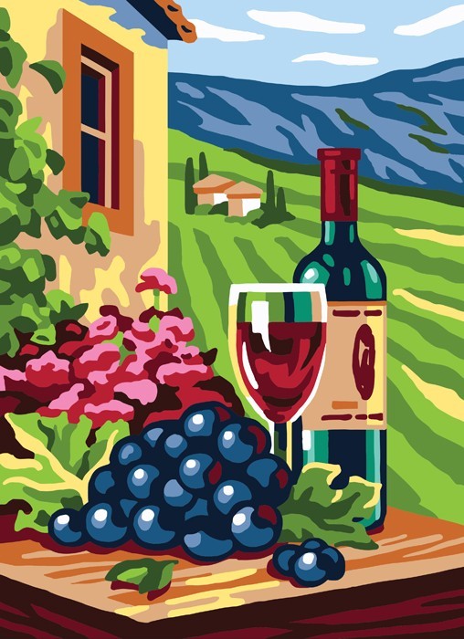 Канва с рисунком "Натюрморт с вином и виноградом" канва-страмин (22*30см)  Collection D*Art