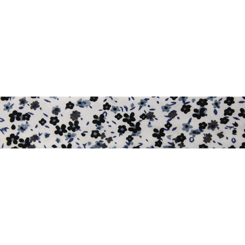 Бейка косая с принтом "Цветочки новые" х/б серый 15мм длина 65,8м (за 1 м)  Star Bias FBF222														