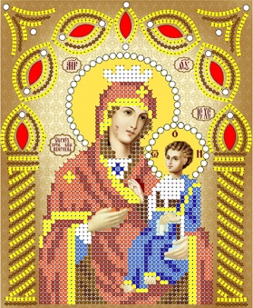 Канва с рисунком бисером+стразы и бусины Икона Богородица Иверская (А4)  Наследие ИС-008														