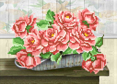 Канва с рисунком бисер "Розы в корзине" А4  Наследие ДА4-092														