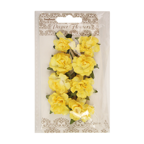 Декор Цветы бумажные Гвоздики нежно-желтый 8шт  SCRAPBERRYS SCB280406