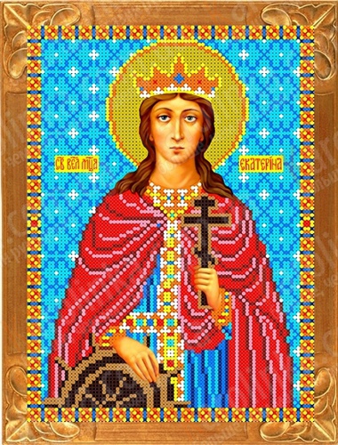 Канва с рисунком бисером Икона Св. Муч. Екатерина (А4)  Каролинка/Наследие								