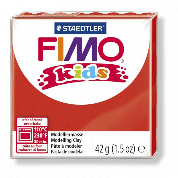 Глина полимерная "FIMO Kids" 42гр. цв.2 красный, запекается в духовке 8030-2														