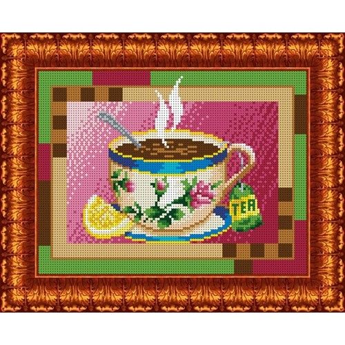 Канва с рисунком бисер "Чашка чая" (А4)  Каролинка КБЛ-4017