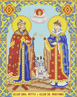 Канва с рисунком бисером Икона Петр и Февронья (А4)  Наследие КБА4-122														