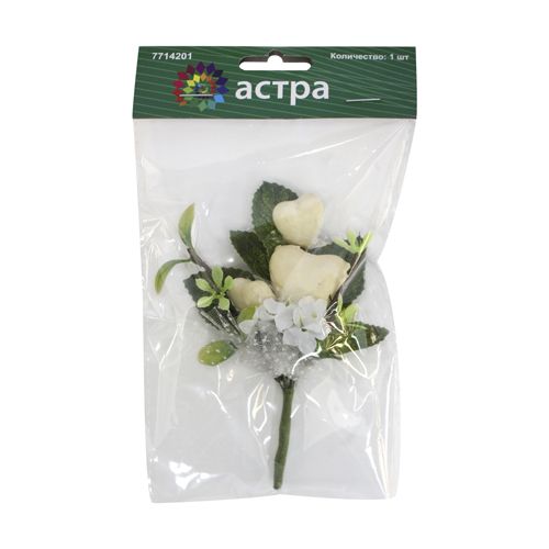 Декор Букетик цветов с белыми сердечками 1шт.  АСТРА 7714201/Н31-7228														
