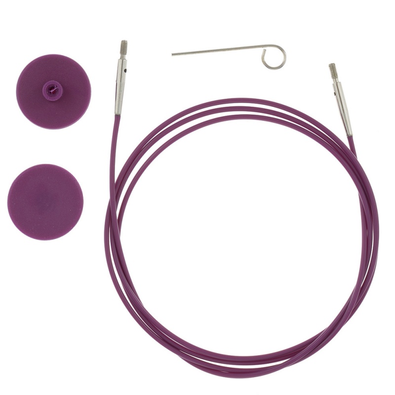Тросик Knit Pro для съемных спиц длина 40см + заглушки 2шт и ключик, готовая длина спиц 60см, фиолетовый 10500														