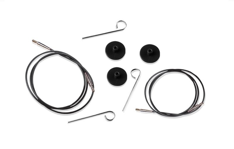 Тросик Knit Pro для съемных спиц длина 94см + заглушки 2шт и ключик, готовая длина спиц 120см, черная 10524														