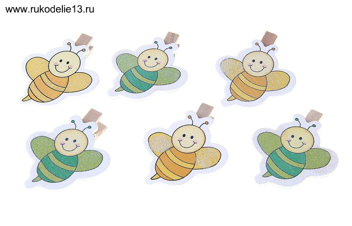Прищепки декоративные Пчелки веселые ассорти 5,5см за 1шт 125745/125746	