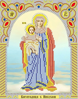 Канва с рисунком бисером+стразы и бусины ИСА4-012 Икона Богородица с Иисусом (А4)  Наследие