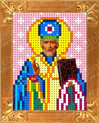 Канва с рисунком бисером Икона Св. Николай Чудотворец (А6)  Каролинка
