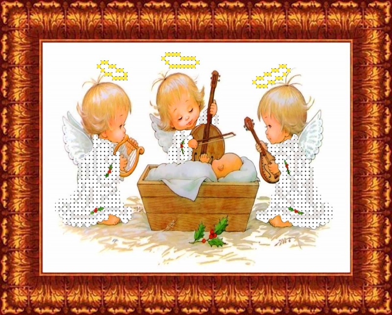 Канва с рисунком бисер "Три ангела у колыбели" (А5)  Каролинка КБА-5012														