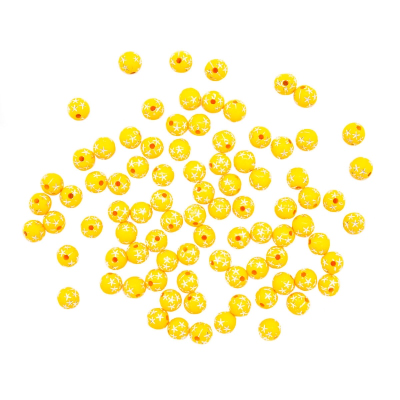 Бусины круглые цв. 007 жёлтый 8мм пластик с нанесенным рисунком 25гр.  АСТРА 7701049/BV-3110														