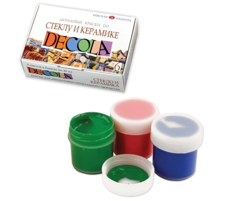 Краски акриловые по стеклу и керамике 6цв. "DEKOLA" в банках по 20мл  Невская Палитра