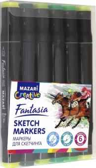Маркеры для скетчинга "Fantasia 6цв. "Зеленые тона" MAZARI