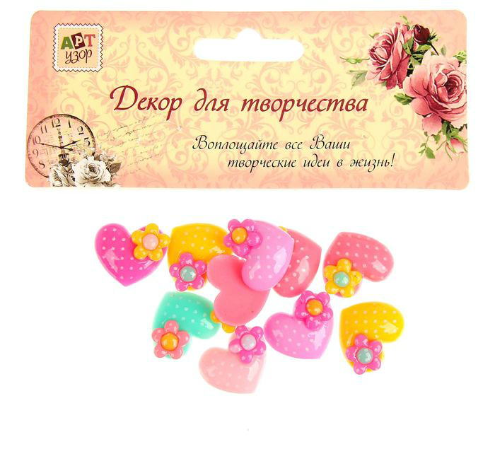 Декор Сердечко с цветком микс 1,8*1,6см за 1 шт 1146126														