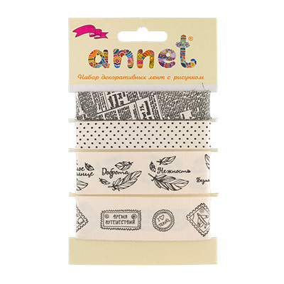 Лента декоративная набор "Газетная" (4вида) 16/25мм*1м  Annet RGS-012														