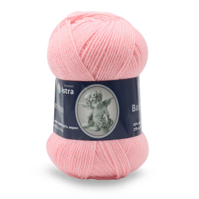 Пряжа "Детская" 055 св. розовый 3*90г. 270м 35% шерсть меринос, 65% акрил  Astra Premium 055														