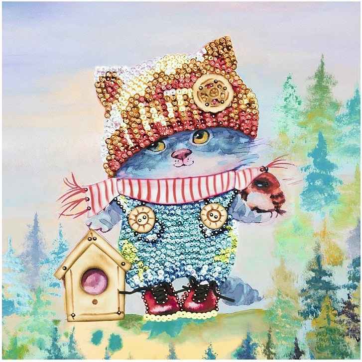 Набор для творчества "Мозаика из пайеток на холсте Озорной котенок"  Волшебная мастерская