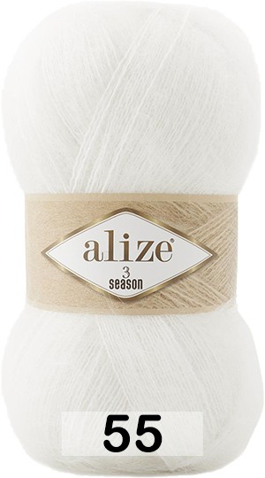 Пряжа "3 season" 55-белый 100г/500м 25% мохер, 24% шерсть, 51% акрил