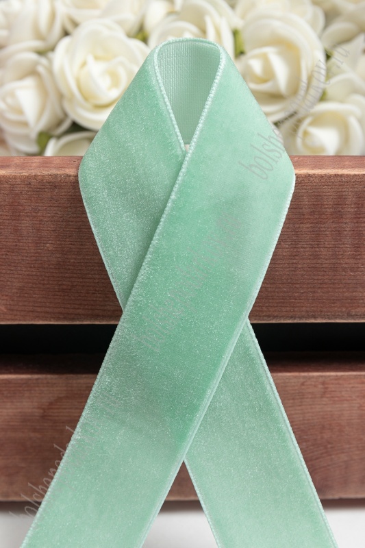 Лента бархатная 25мм цвет 46 мятный 25мм*18м за 1 м 313-74														