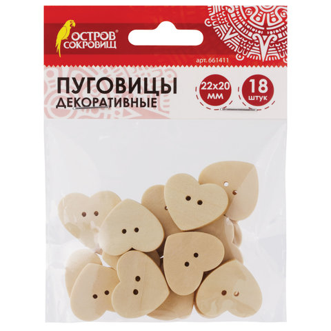 Пуговица деревянная "Сердце" цвет дерево 2 прокола d=22мм за 1шт  Остров Сокровищ 661411														