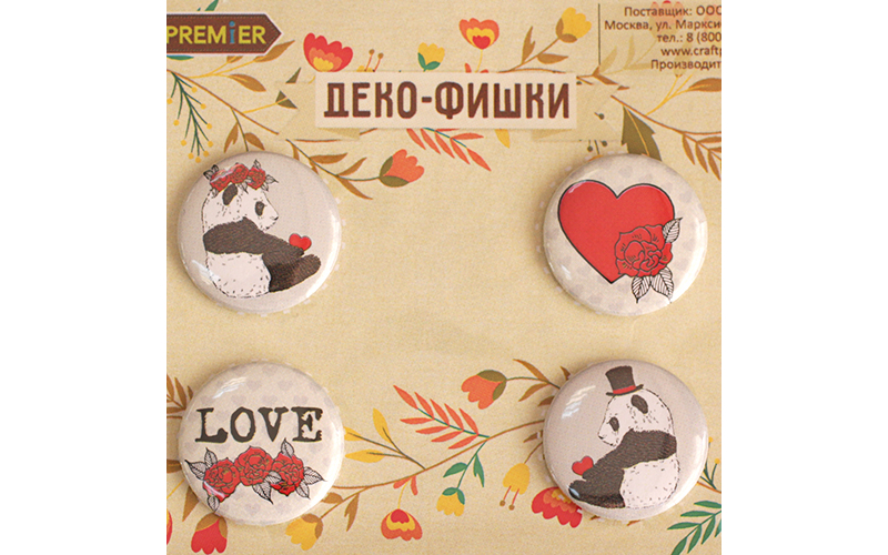 Деко-фишки "Craft Premier" Милые панды 4шт. 25мм F0014														