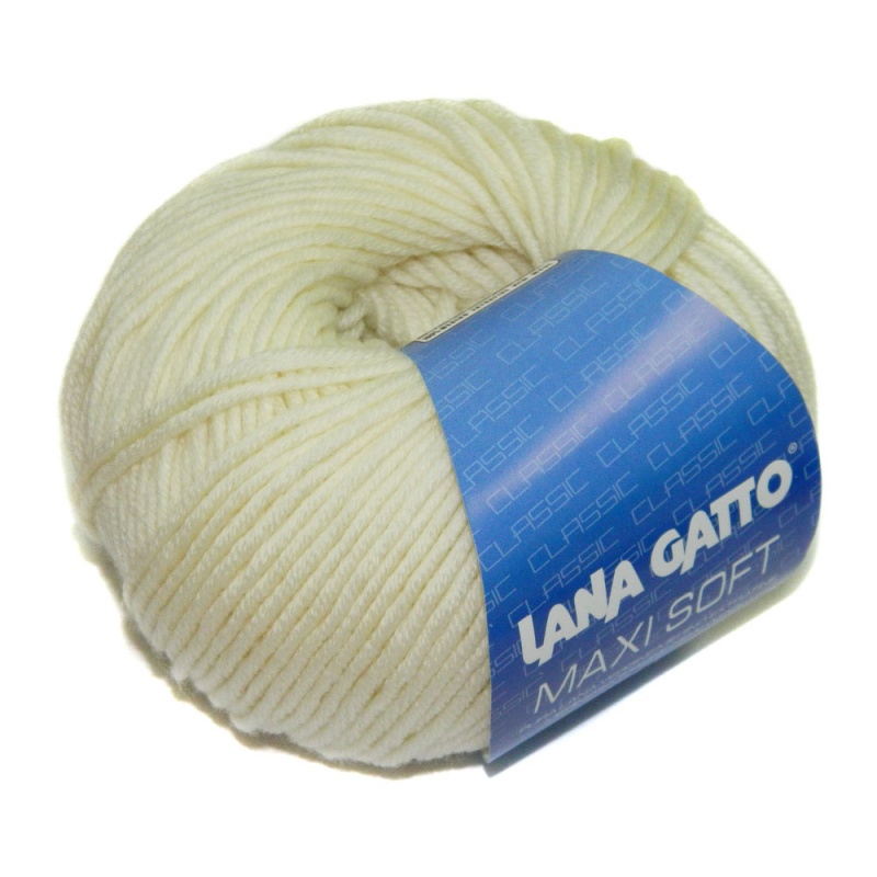 Пряжа "MAXI SOFT" 978 молочный 10*50 г. 90м 100% мериносовая шерсть экстрафайн  LANA GATTO 978														