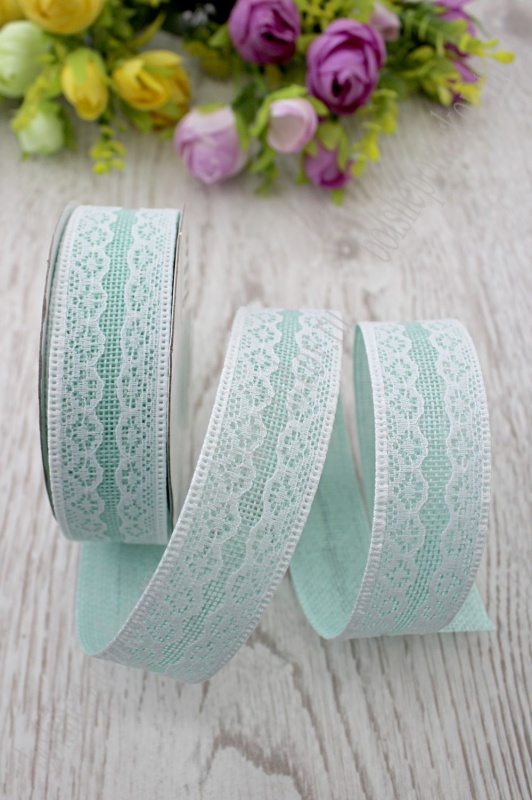Лента из мешковины с кружевом, цв 821 аквамарин 30мм*9,1м 27-85/SF-1818														