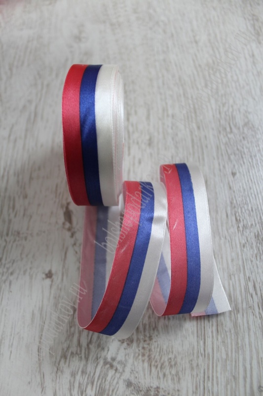 Лента атласная  "Триколор" 25мм бело-сине-красный, 25мм*30м 661-260/1276139														