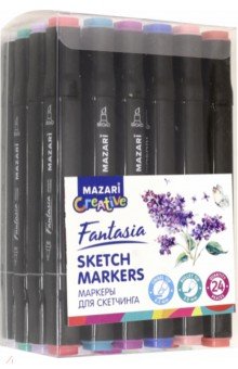 Маркер 24цв. "Fantasia. Цветочная гамма" для скетчинга двусторонние пласт упак  MAZARI М-5037-24