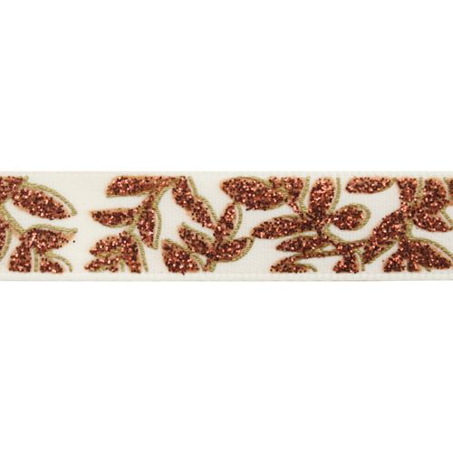 Лента атласная "Веточки" блестящие на белом 13мм, 13мм*25м 7714231														