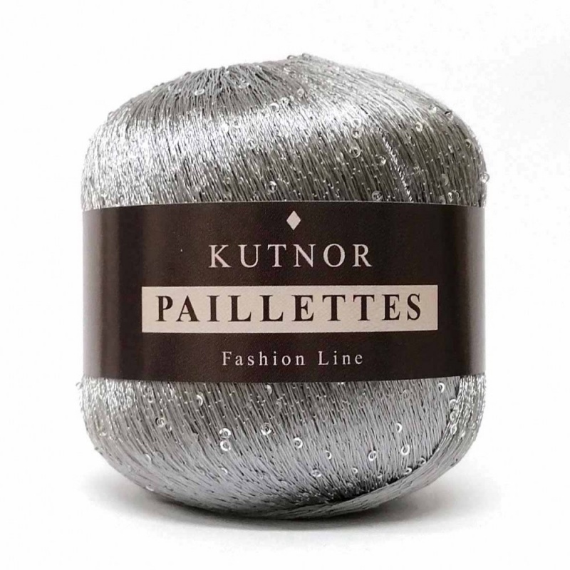 Пряжа "Paillettes-Пайетки" 064 серебро 10*50г. 100% Полиамид  Kutnor 064														
