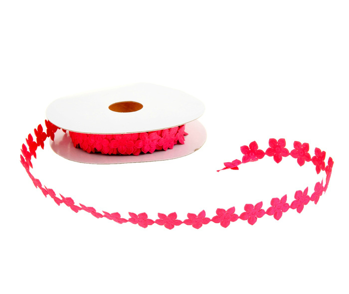 Лента фигурная  "Цветочки" 20мм малиновая с блестками, 20мм*9м