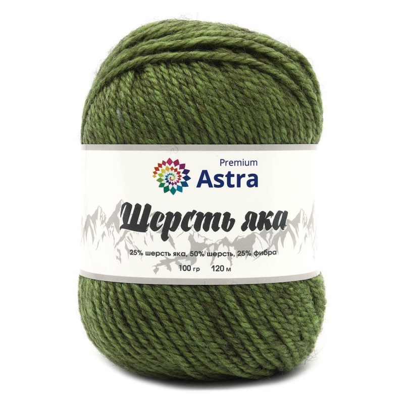 Пряжа "Шерсть яка"' (Yak wool) 24 зеленый мох 10*100гр. 280м 25% шерсть яка, 50% шерсть, 25% фибра  As 24														