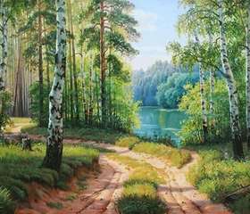 Мозаика "Дорога среди берез" 40*30см  Алмазная живопись