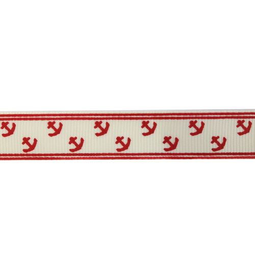 Лента репсовая "Якорь" молочный с красными якорями 20мм, 20мм*22,86м 7715251														