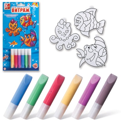 Краски Витражные  6цв. "Морская сказка" по 5мл с декор. подвеской  ЛУЧ