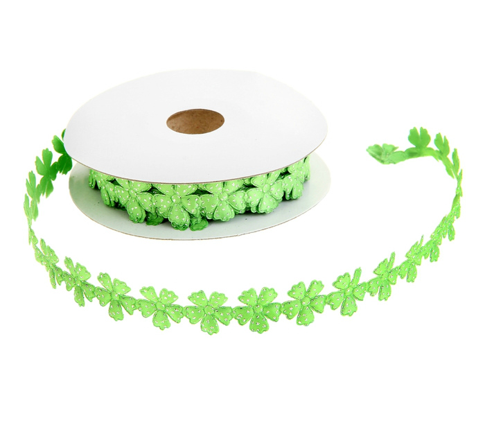 Лента фигурная  "Цветочки" 20мм зеленый с блестками, 20мм*9м 896342	