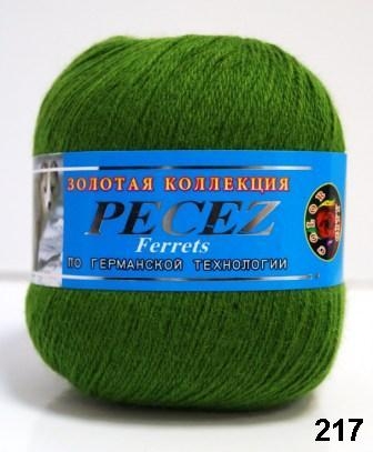 Пряжа "Песец" 217 зеленый 50 г. 300м 48% пух песца, 52% козий пух  COLOR CITY 217														