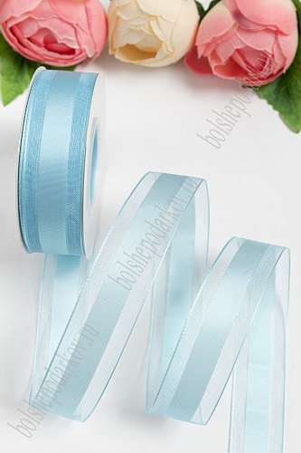 Лента капроновая с атласом 25мм*25ярд голубой №1093 SF-5802/28-117														