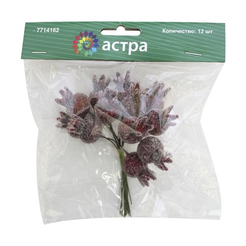Декор Букет Шиповник темно-красный в сахаре 12шт.  Астра 7714162/HQX6316C														